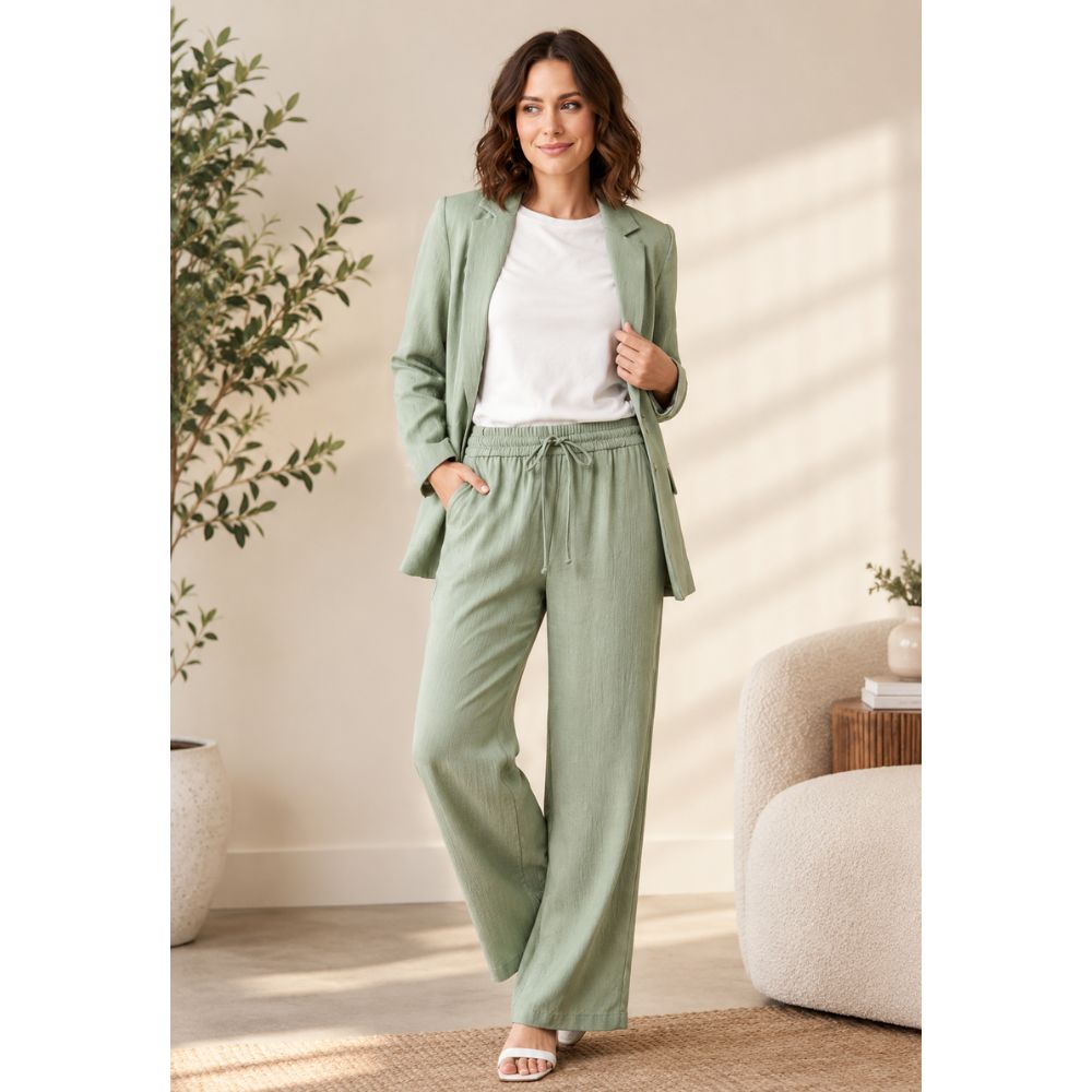 Sage Green Textured 3-Piece Women's Suit with Wide-Leg Trousers
