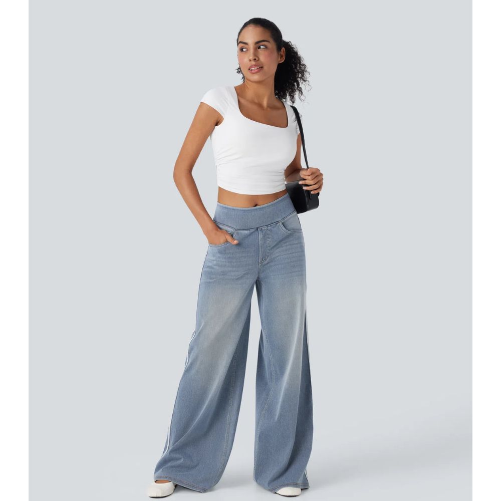 Halara Flex™ High Waisted Stripe Wide Leg Jeans with Pockets