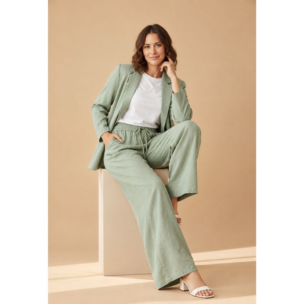 Sage Green Textured 3-Piece Women's Suit with Wide-Leg Trousers