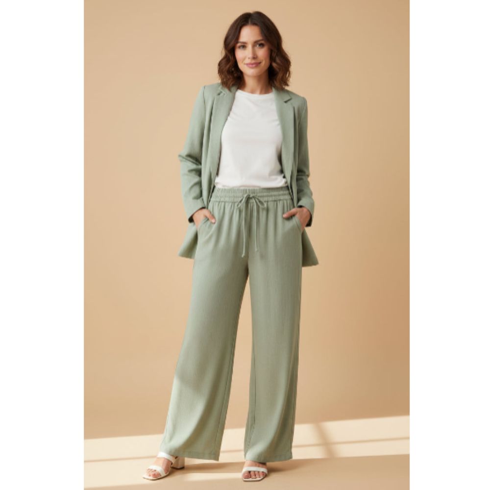 Sage Green Textured 3-Piece Women's Suit with Wide-Leg Trousers