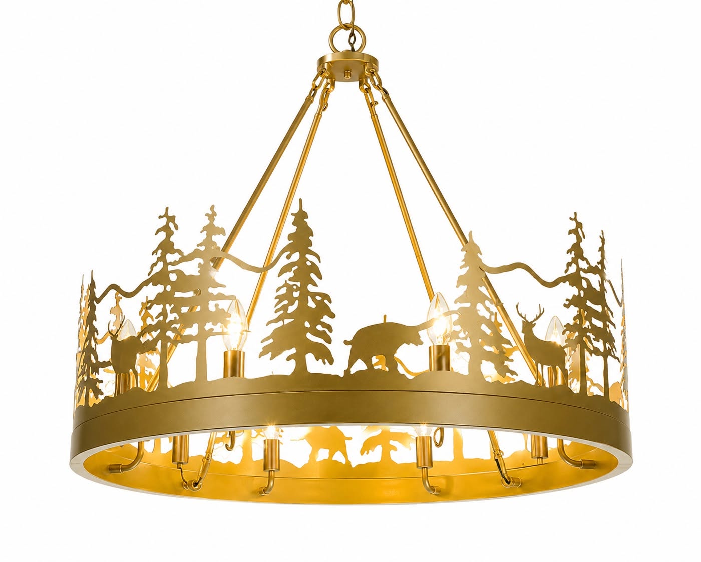 Rustic Wildlife Wagon Wheel Chandelier – 8 Light Gold Finish