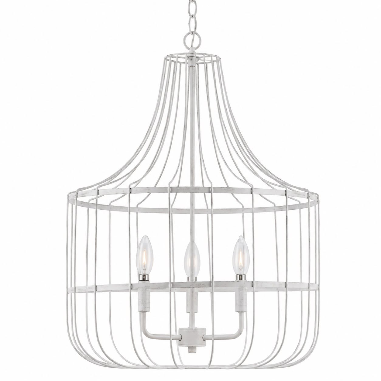 allen + roth Elmwood 3-Light Distressed White Cage Chandelier