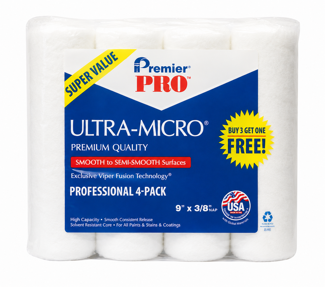 PREMIUM PAINT ROLLER COVERS – 4 PACK