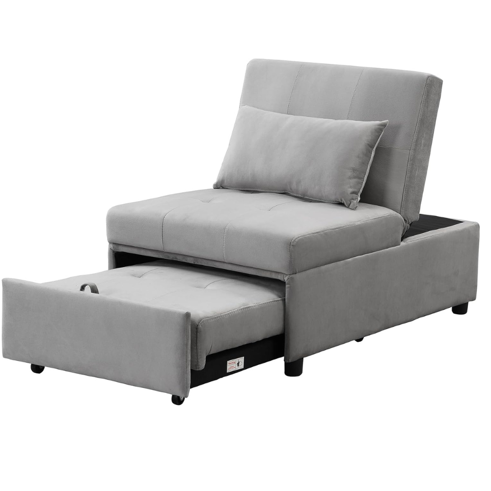 VOYAGEECO Space-Saving Ottoman Sofa Bed with Storage, Gray