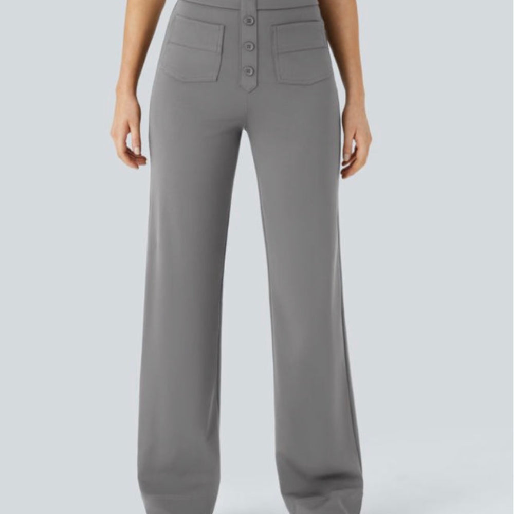 DayStretch High Waisted Straight Leg Casual Trousers with Pockets
