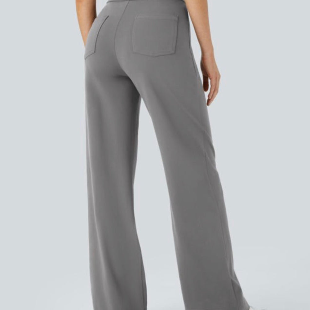 DayStretch High Waisted Straight Leg Casual Trousers with Pockets