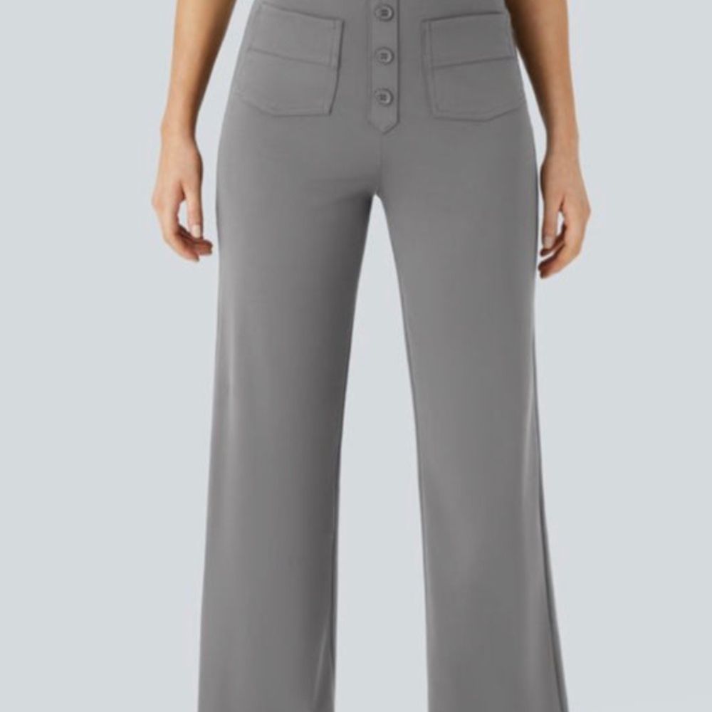 DayStretch High Waisted Straight Leg Casual Trousers with Pockets