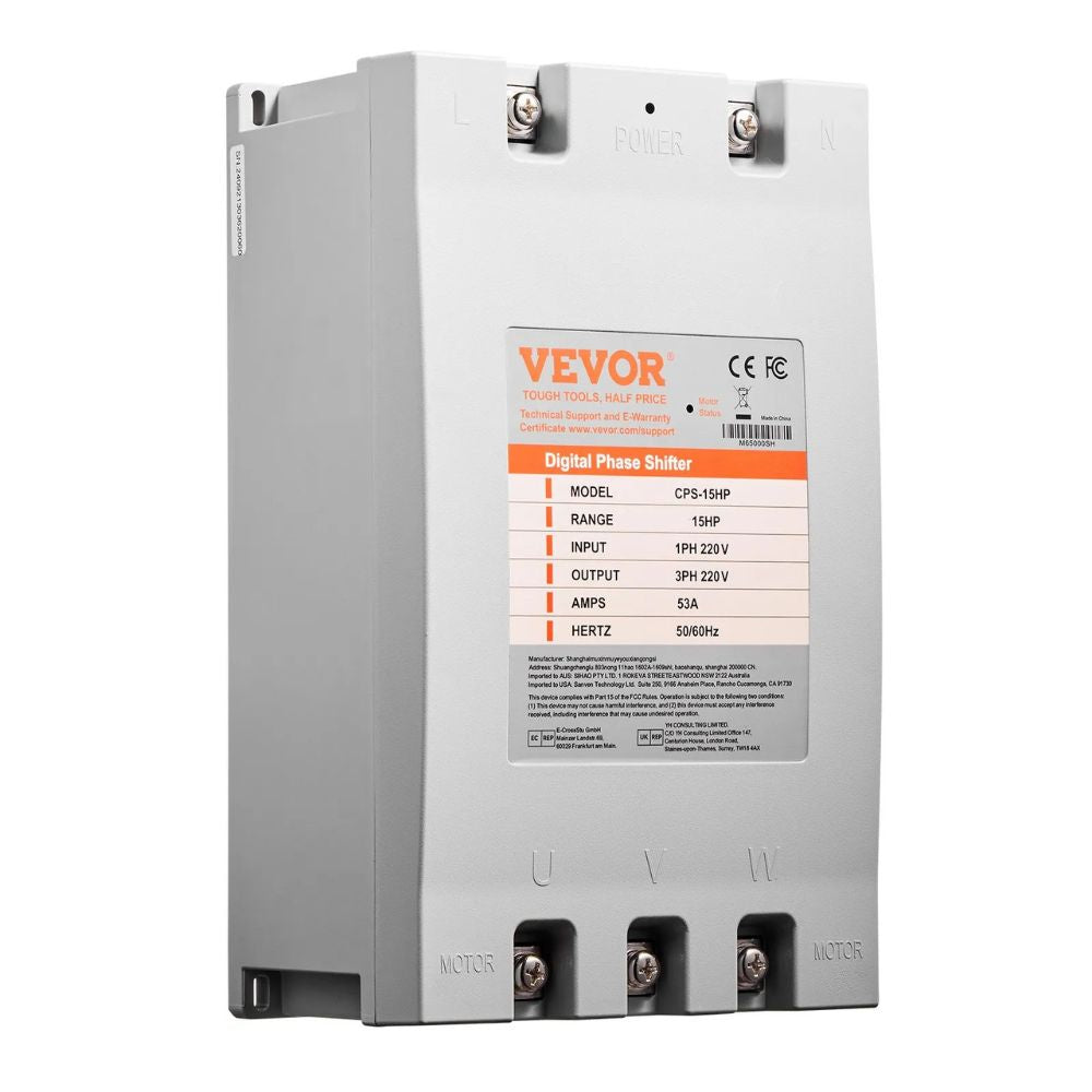 VEVOR 15HP 3-Phase Converter, 220–240V Digital Phase Shifter