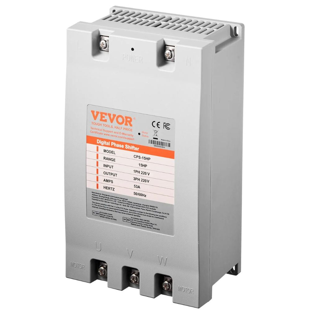 VEVOR 15HP 3-Phase Converter, 220–240V Digital Phase Shifter