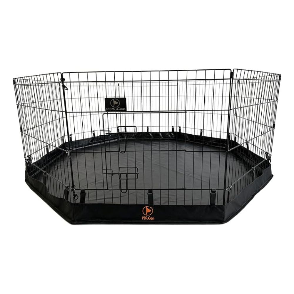 PJYuCien 8-Panel Puppy Playpen with Bottom Pad, 24" H, Black
