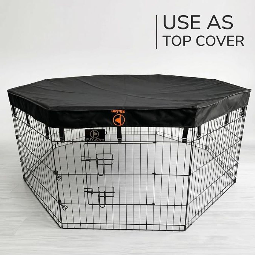 PJYuCien 8-Panel Puppy Playpen with Bottom Pad, 24" H, Black
