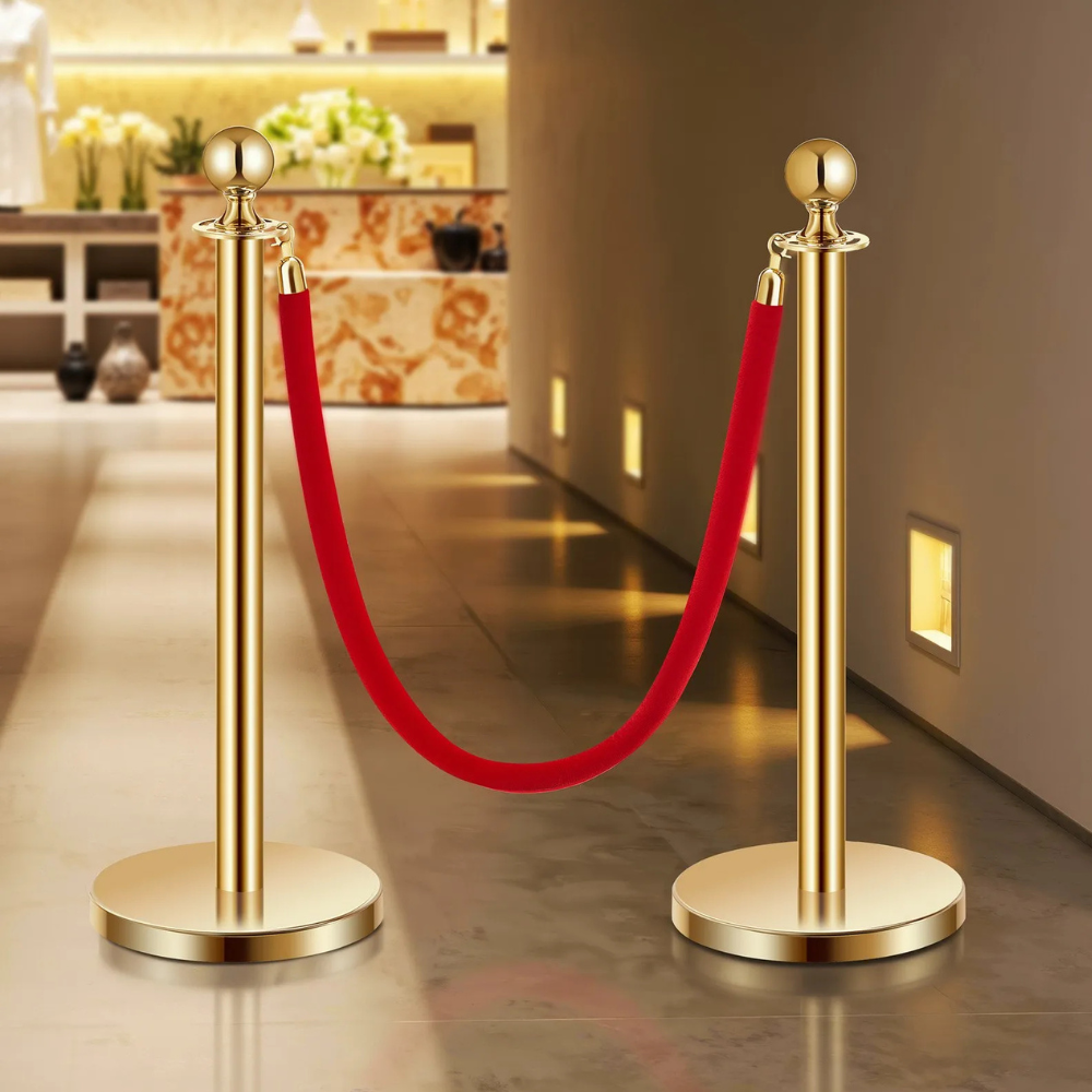 VEVOR Gold Stanchions with Red Velvet Ropes, 4-Piece Set