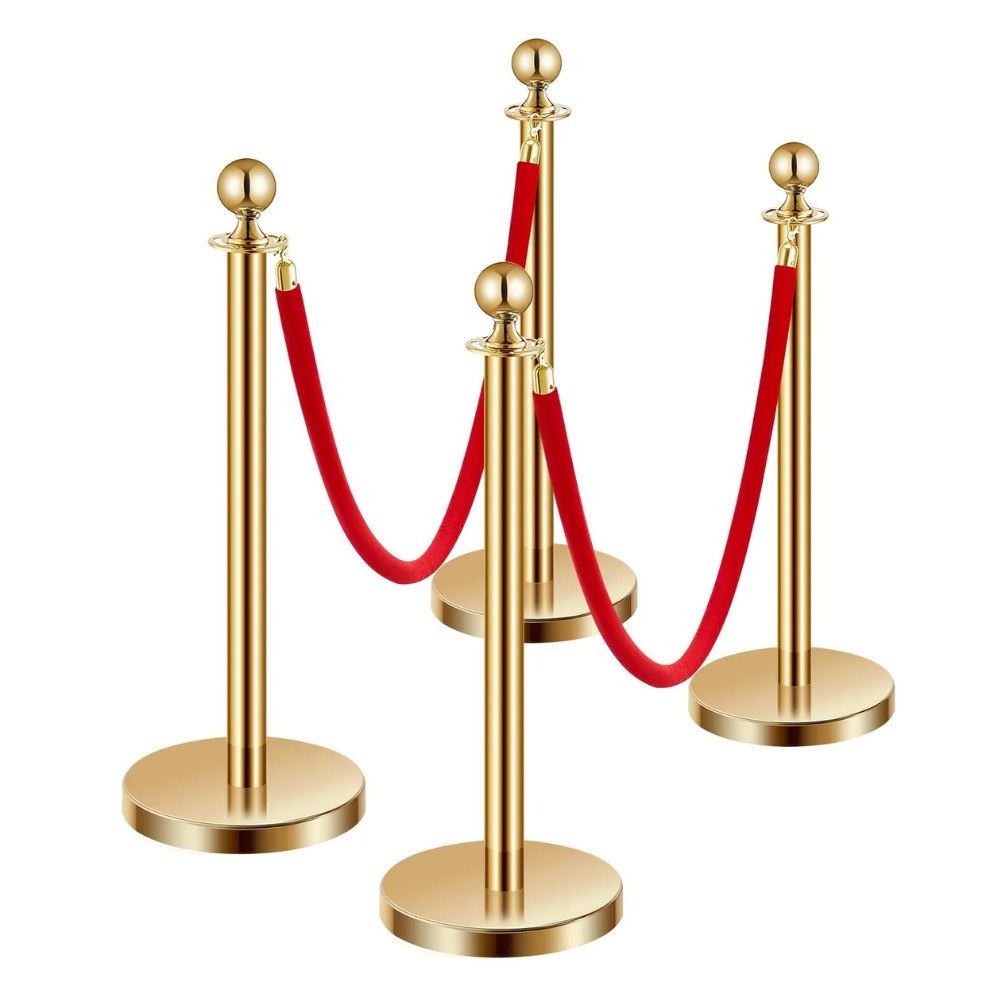 VEVOR Gold Stanchions with Red Velvet Ropes, 4-Piece Set