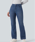 Halara mid rise soft jean with zipper and light flare.