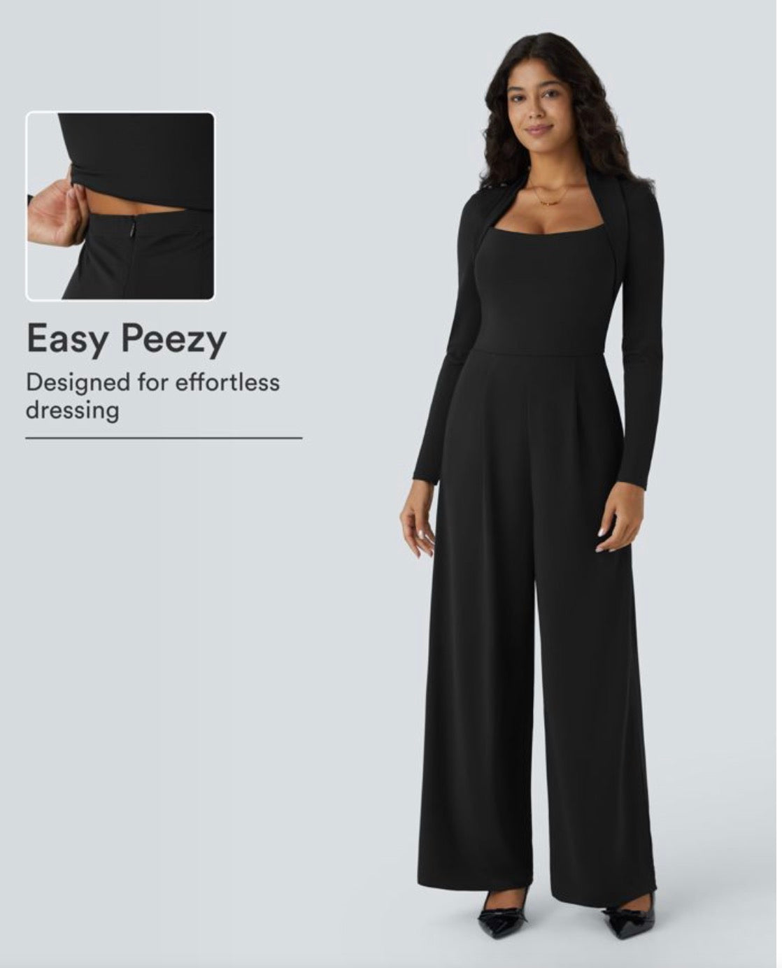 Long sleeve pocket wide leg jumpsuit Easy Peezy