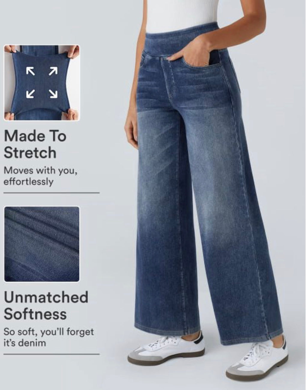 Halara Flex (tm) Highwaisted Waisted Baggy Wide Leg Casual Jeans with Pockets.