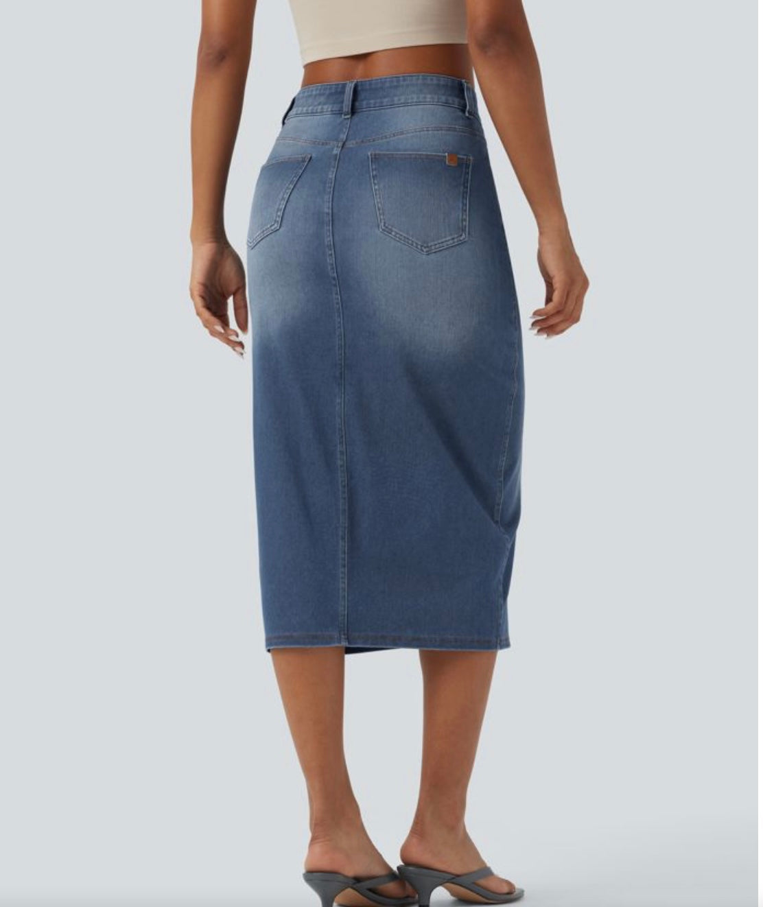 Halara Flex™ Asymmetric Mid Rise Split Bodycon Denim Casual Skirt with Pockets