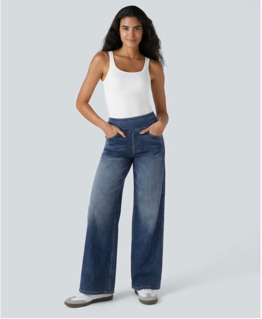 Halara Flex (tm) Highwaisted Waisted Baggy Wide Leg Casual Jeans with Pockets.