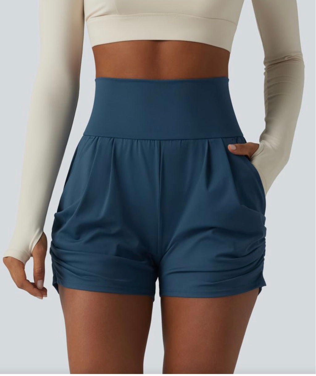 SoftlyZero Airy High waisted Ruched instant cool yoga shorts with pockets
