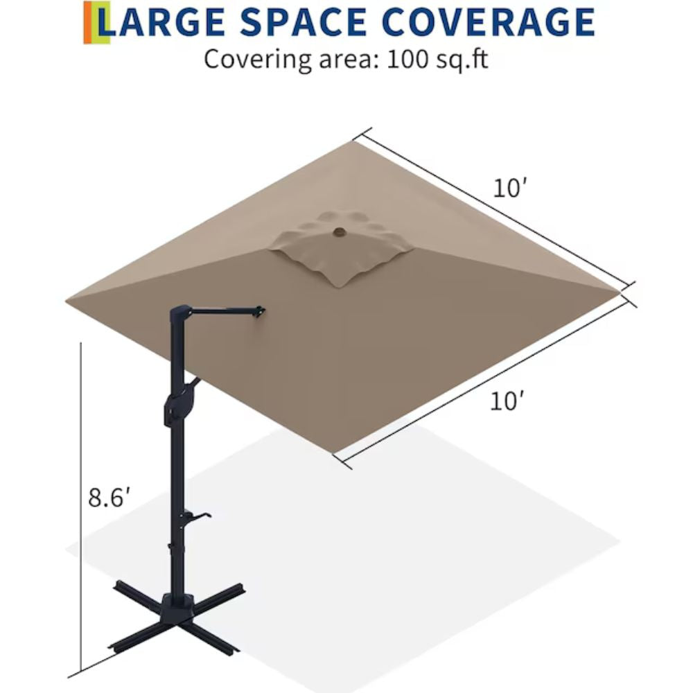 Garvee 10' x 10' Cantilever Patio Umbrella with 360° Rotation