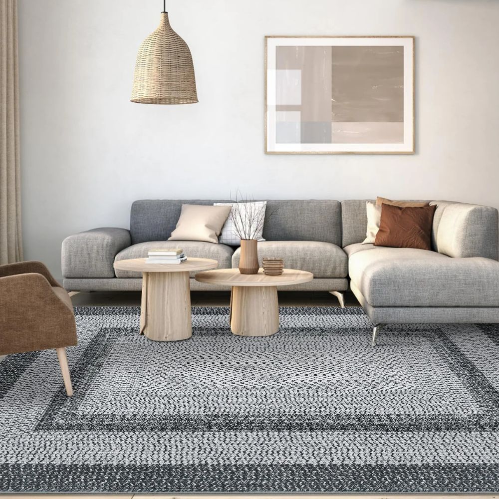 Garvee 5x7 Bordered Grey Braided Collection Area Rug