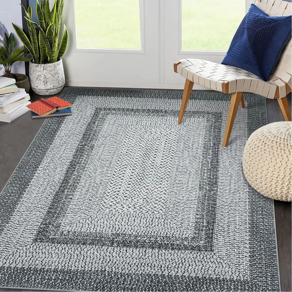 Garvee 5x7 Bordered Grey Braided Collection Area Rug