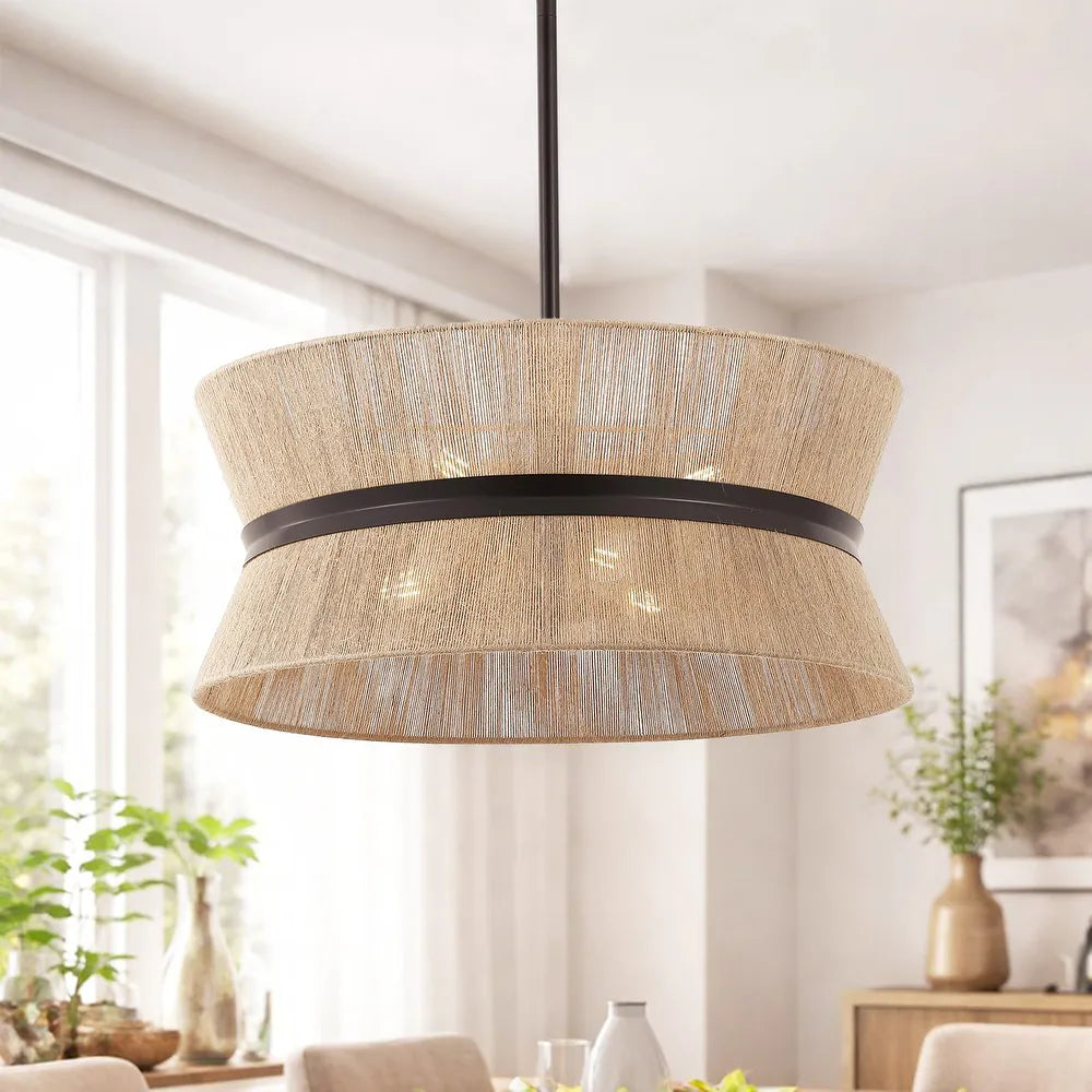 GetLedel 19.7" Modern Coastal 6-Light Rope Drum Chandelier - Bronze/Brown