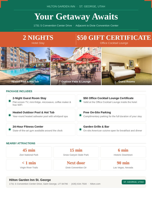 St. George Hilton Garden Inn – 2 Night Stay + $50 Lounge Certificate Giveaway Entry