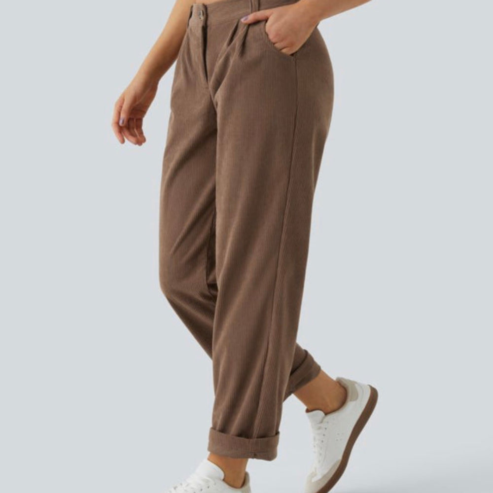 Halara Mid Rise Zipper Pocket Corduroy Casual Pants