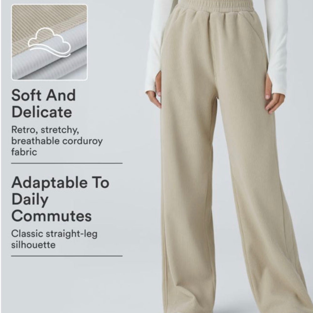Halara Mid Rise Zipper Pocket Corduroy Casual Pants