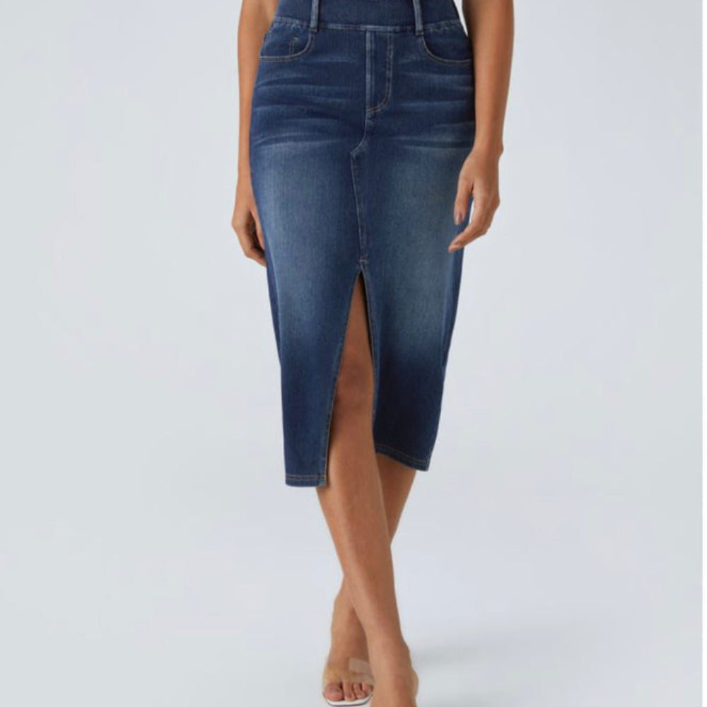 Halara Flex™ High Waisted Pockets Bodycon Washed Denim Casual Midi Skirt