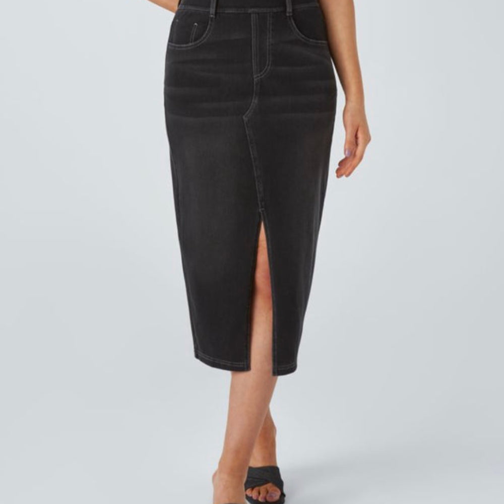 Halara Flex™ High Waisted Pockets Bodycon Washed Denim Casual Midi Skirt