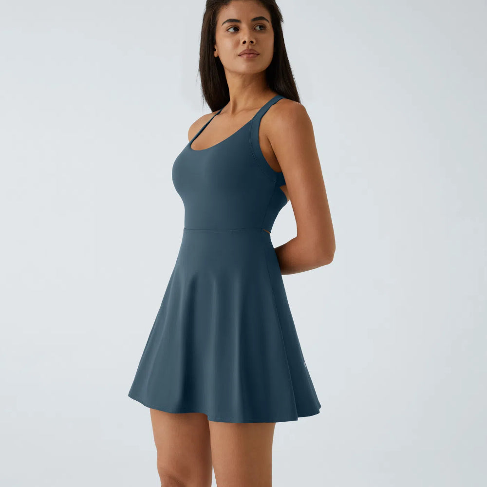 SoftlyZero™ Airy Backless Twisted Flare Active Dress