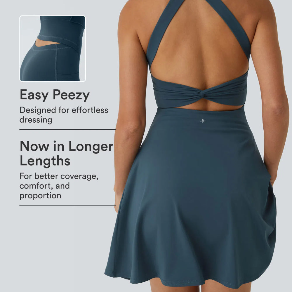 SoftlyZero™ Airy Backless Twisted Flare Active Dress