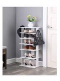 7 Tier White Free-Standing Shelving Unit Shoe Rack with Side Hooks