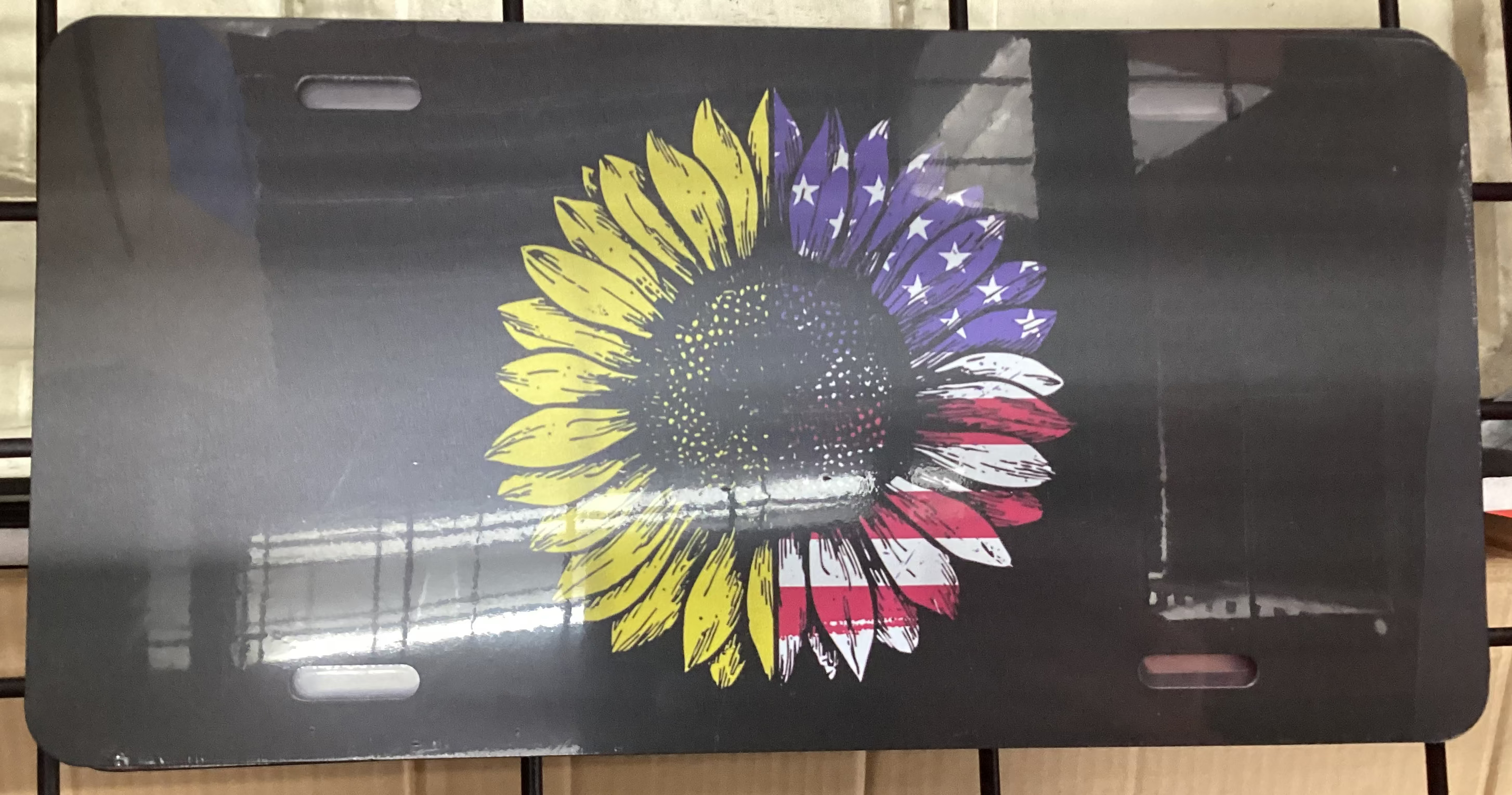 License Plate Cover American Flag Sunflower
