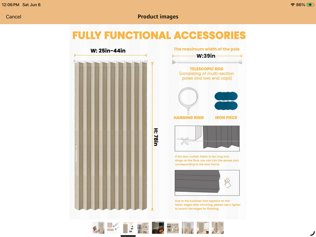 AJAZZ Blackout Magnetic Accordion Style Curtain 42”x78” Cream Yellow