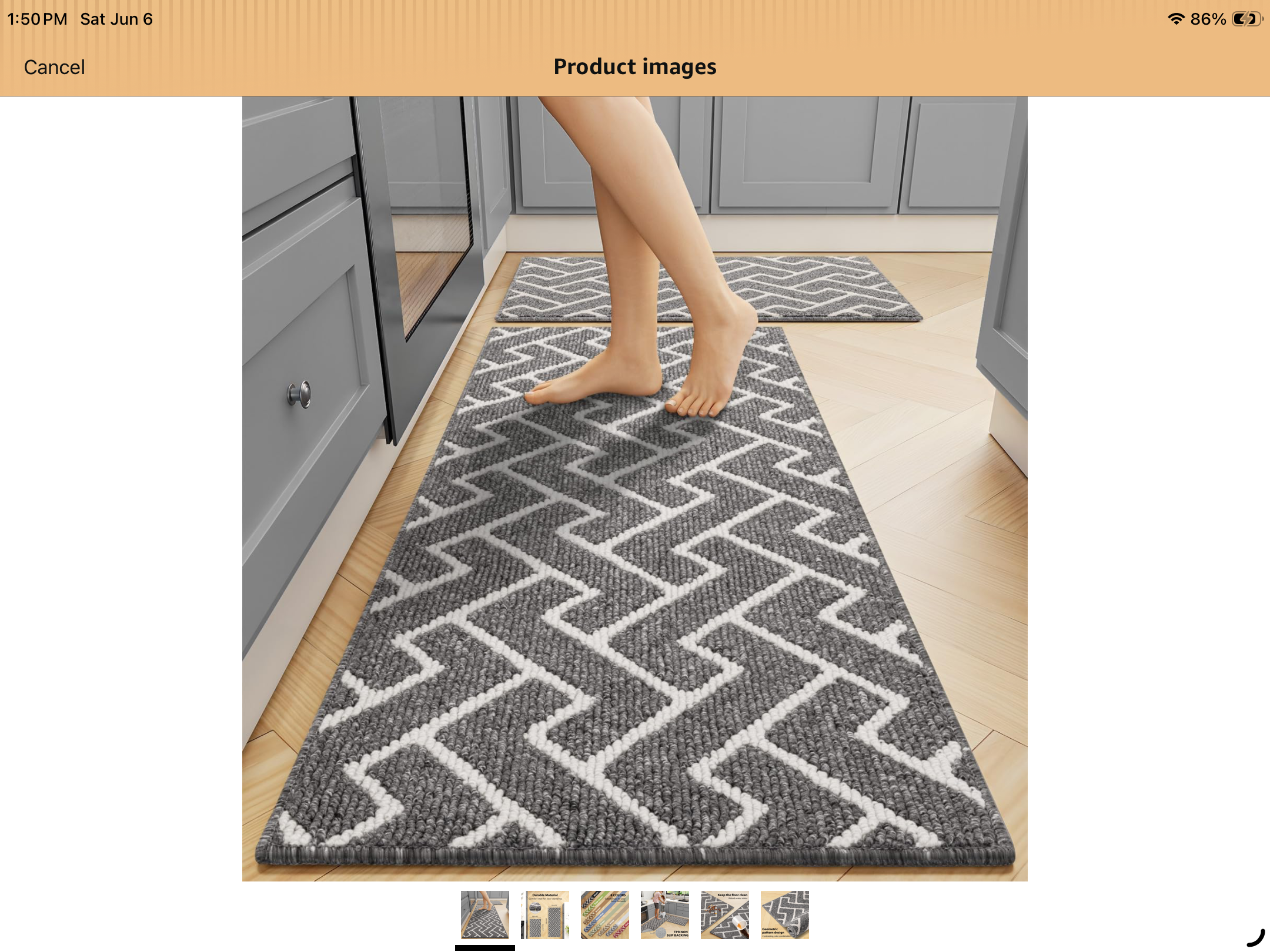 Hicorfe Kitchen Rug Set of2 Grey Geometric