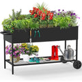 Raised Garden Bed with Legs, Storage Shelf & Wheels