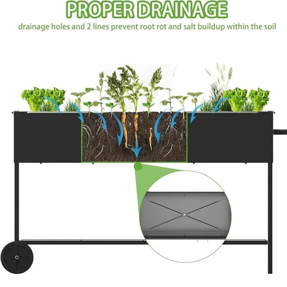 Raised Garden Bed with Legs, Storage Shelf & Wheels