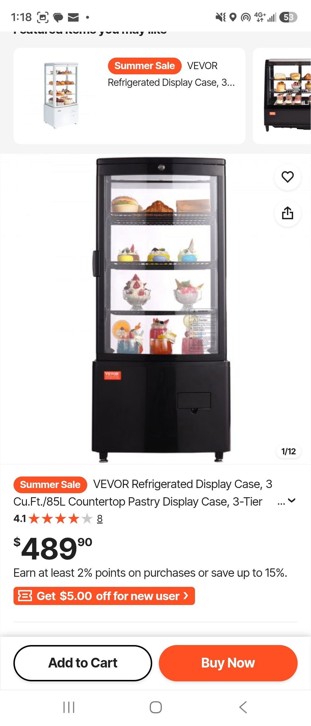 VEVOR Refrigerated Bakery Display Case 3 Cu Ft Pastry Cake Display Fridge