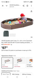 VEVOR Kids Outdoor Sandbox with Cover & Seats | 72" Oval Sand Pit