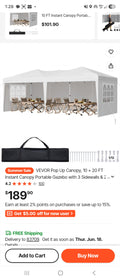 VEVOR 10' x 20' Pop-Up Canopy with Sidewalls