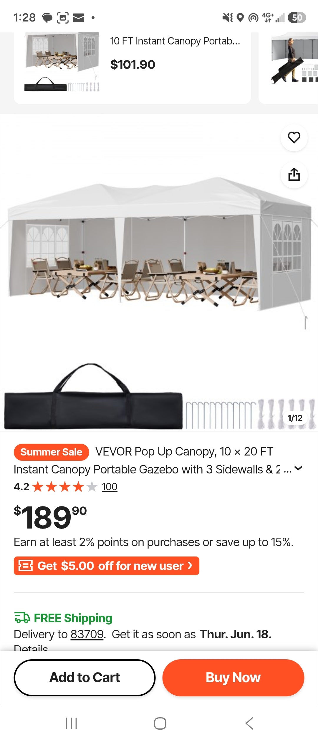 VEVOR 10' x 20' Pop-Up Canopy with Sidewalls