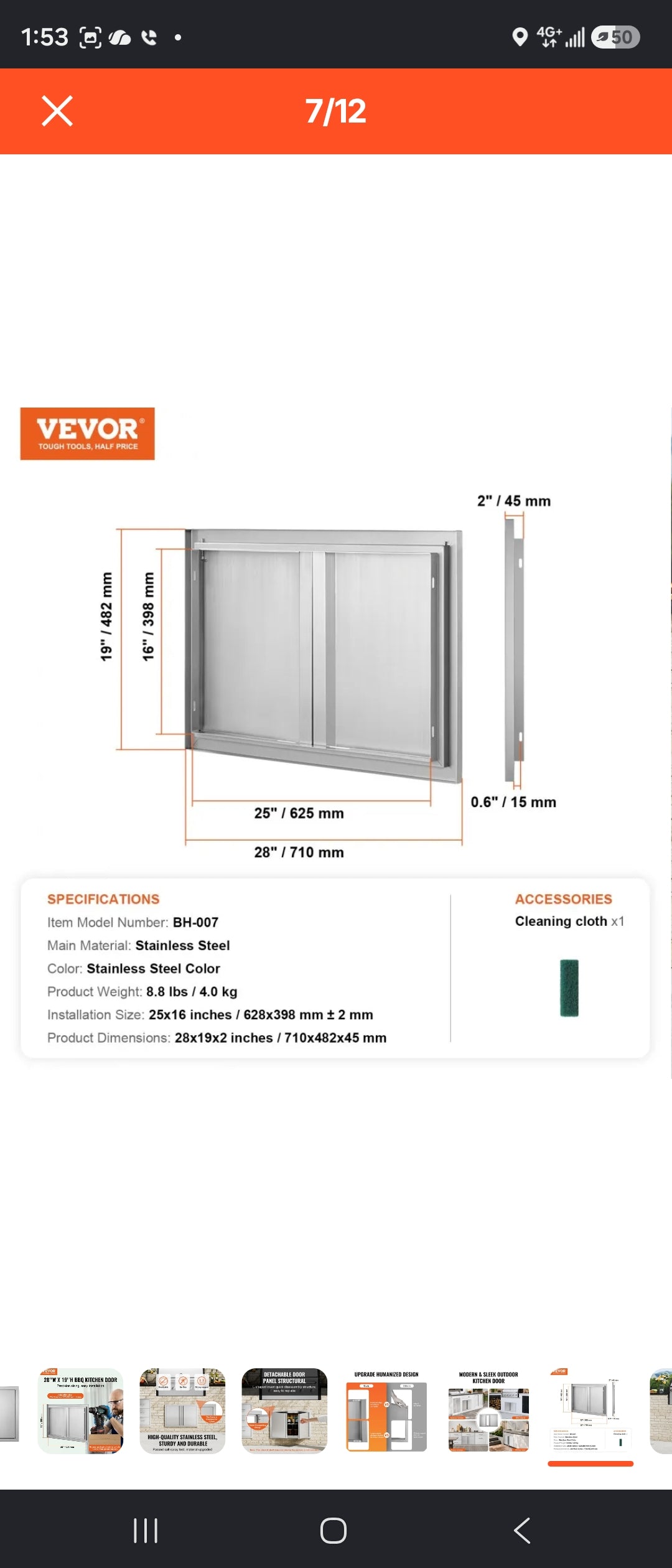 VEVOR 28" x 19" Stainless Steel Double BBQ Access Door