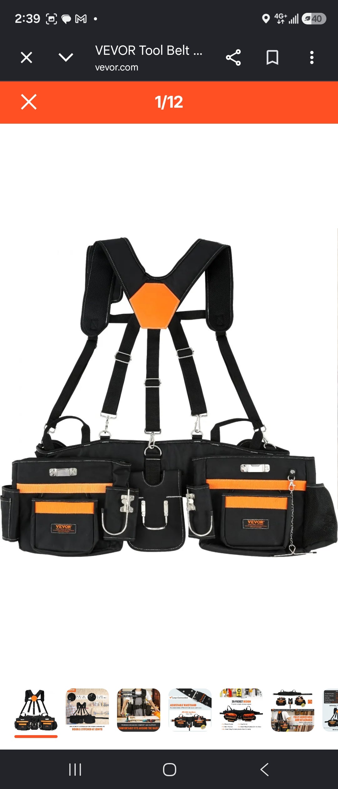 🛠️ VEVOR Tool Belt with Suspenders – 29 Pockets