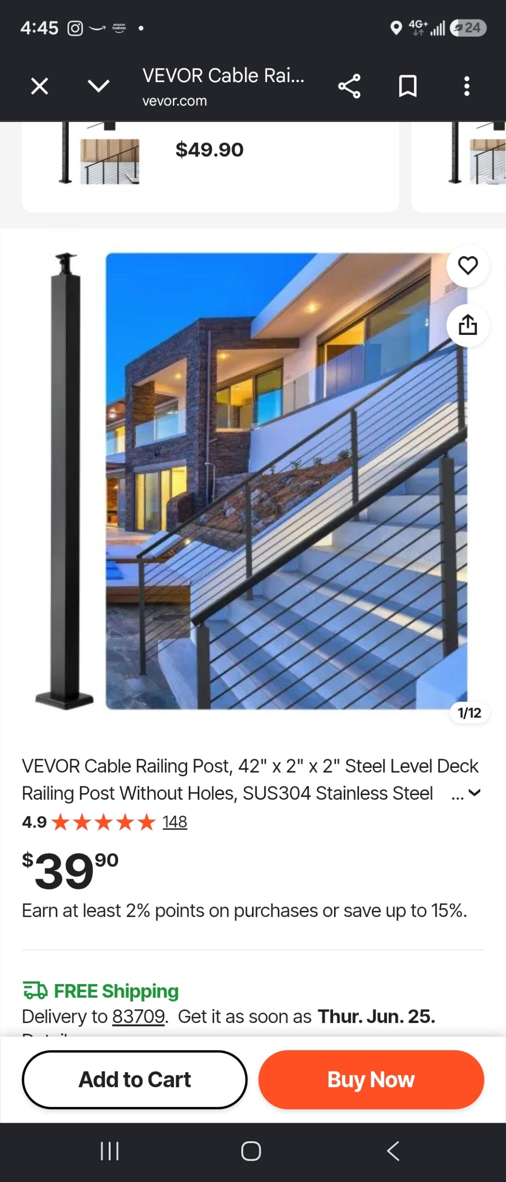 VEVOR Stainless Steel Cable Railing Post