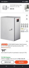 VEVOR NEMA 4X Stainless Steel Electrical Enclosure Box 16" x 12" x 8" IP66 Weatherproof