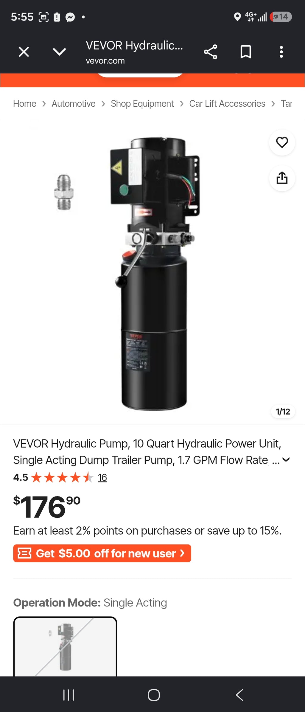 VEVOR 15-Quart Hydraulic Power Unit