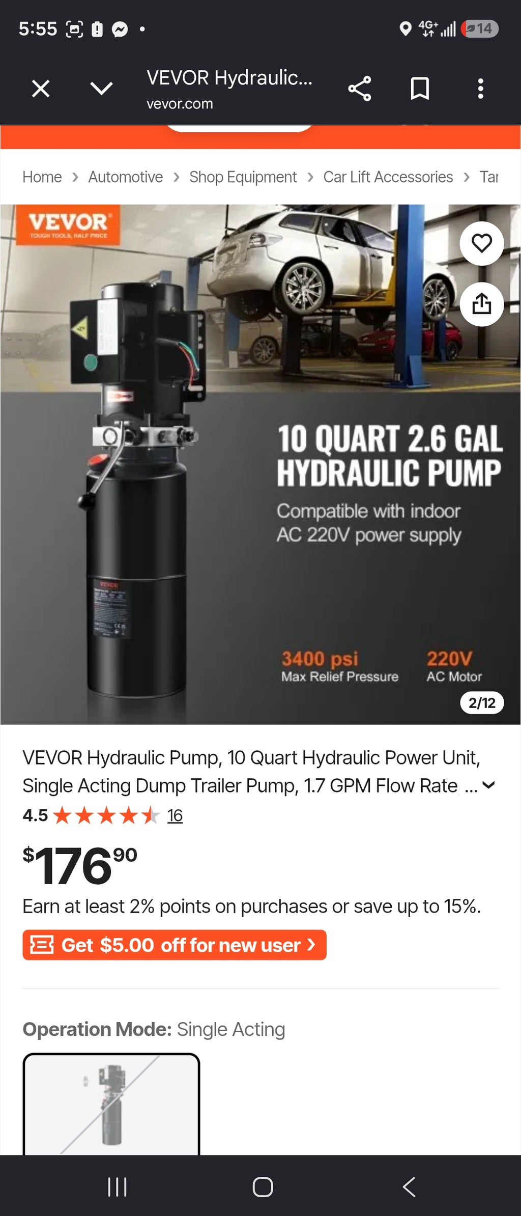 VEVOR 15-Quart Hydraulic Power Unit